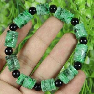 Certified Green 100% Natural A Jade Jadeite Moire bead Bangle Bracelet
